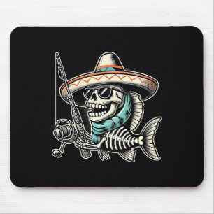 Funny Skeleton Fish Sombrero Fishing Crew Gifts Mouse Pad