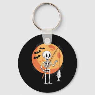 Funny Skeleton Fishing Lovers Moon Spooky Hallowee Key Ring
