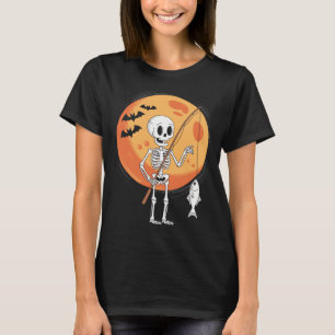 Funny Skeleton Fishing Lovers Moon Spooky Hallowee T-Shirt