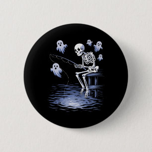 Funny Skeleton Fishing Lovers Spooky Halloween Fis 6 Cm Round Badge