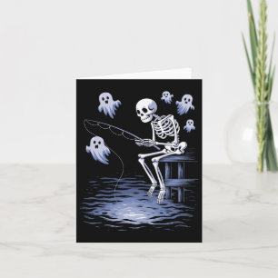 Funny Skeleton Fishing Lovers Spooky Halloween Fis Card