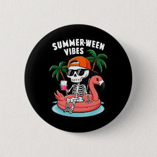Funny Skeleton Flamingo Summerween Vibes Halloween 6 Cm Round Badge