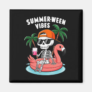 Funny Skeleton Flamingo Summerween Vibes Halloween Magnet