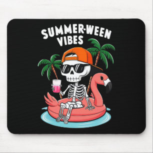 Funny Skeleton Flamingo Summerween Vibes Halloween Mouse Pad