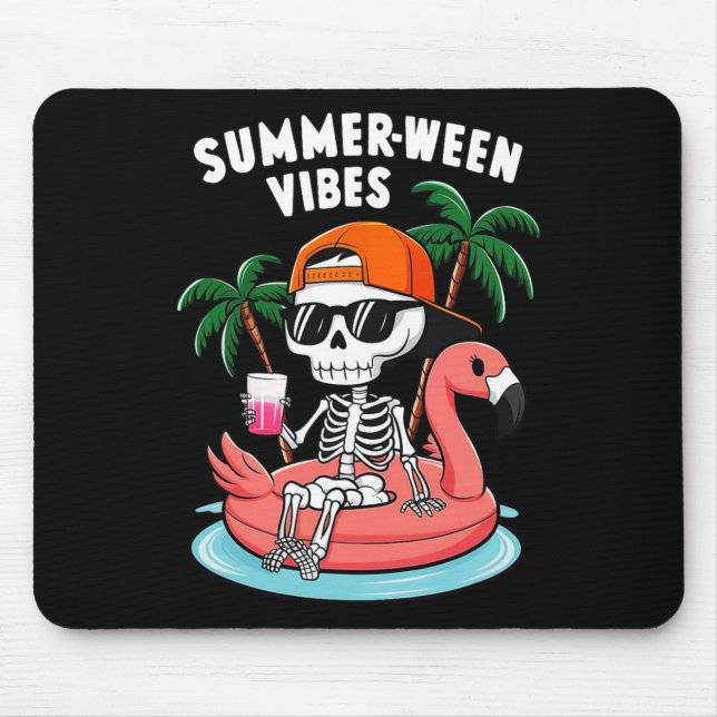 Funny Skeleton Flamingo Summerween Vibes Halloween Mouse Pad (Front)