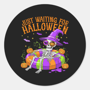 Funny Skeleton Float Just Waiting For Halloween Me Classic Round Sticker