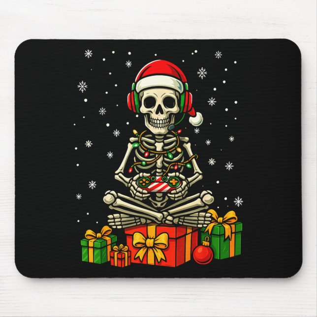 Funny Skeleton Game Controller Xmas Lights Men Wom Mouse Pad (Front)