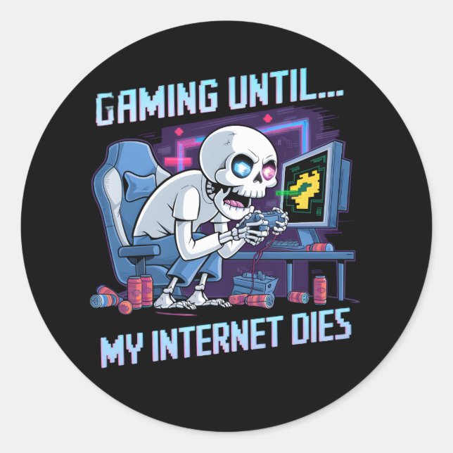  Funny Skeleton Gamer Design gift Classic Round Sticker (Front)