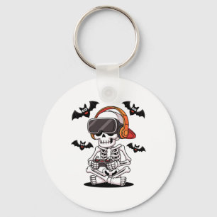 Funny Skeleton Gamer With Vr Headset Halloween Sty Key Ring