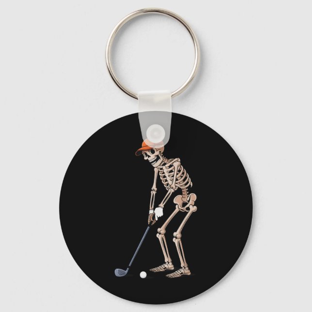 Funny Skeleton Golf Player Golfer Men Dad Hallowee Key Ring (Front)