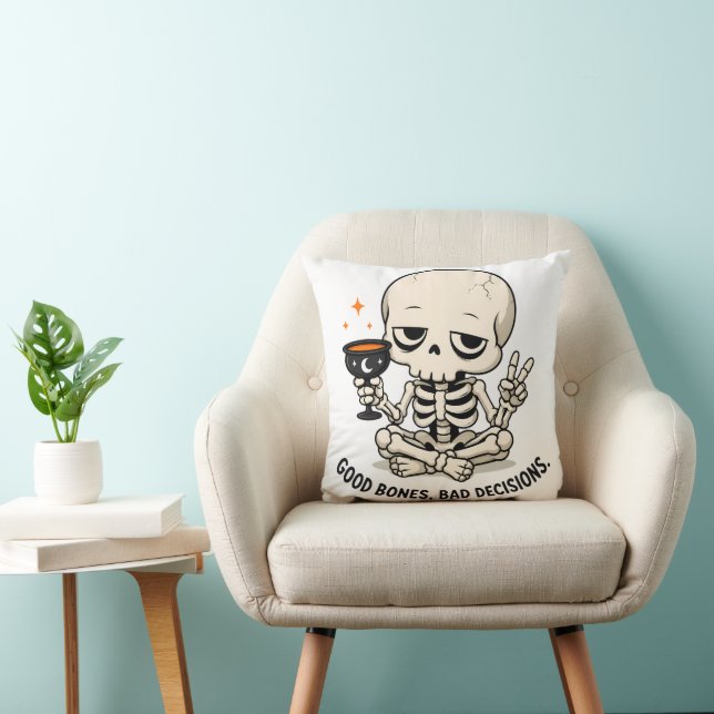 Funny Skeleton Good Bones Bad Decisions Halloween Cushion (Chair)