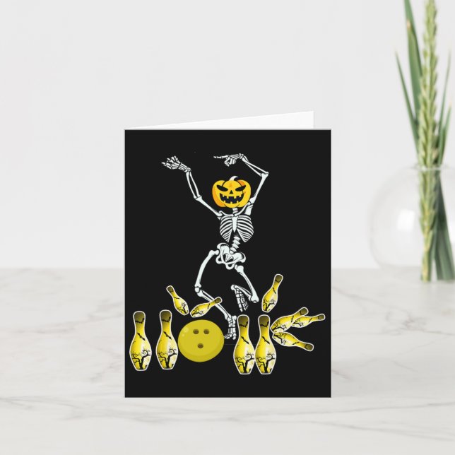 Funny Skeleton Halloween Bowling Shirt Bowler Gift Card (Front)