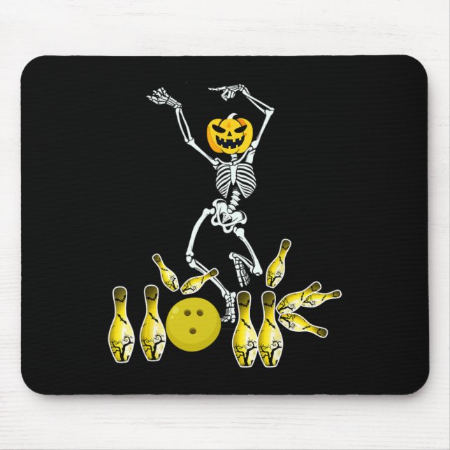 Funny Skeleton Halloween Bowling Shirt Bowler Gift Mouse Pad (Front)