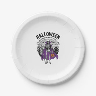 Funny Skeleton Halloween Cape Quote Vintage Design Paper Plate