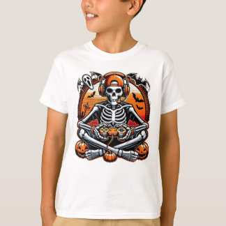 Funny Skeleton Halloween Gift Video Game headphon  T-Shirt