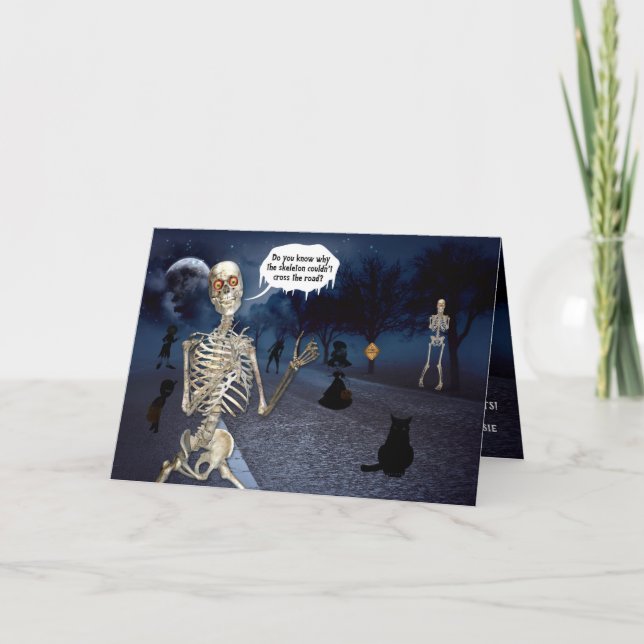 Funny Skeleton Halloween Joke Card (Front)