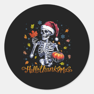 Funny Skeleton Halloween Mery Christmas Happy Hall Classic Round Sticker