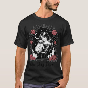 Funny Skeleton Halloween Pug Mum Tarot Card black  T-Shirt