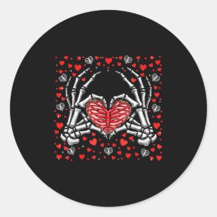 Funny Skeleton Hand Heart Valentines Day Bones Lov Classic Round Sticker