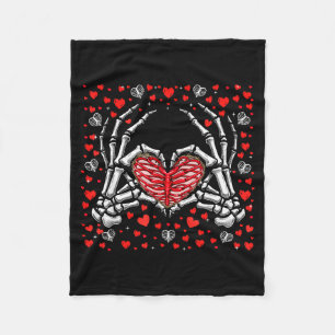 Funny Skeleton Hand Heart Valentines Day Bones Lov Fleece Blanket