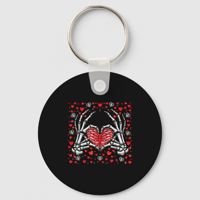 Funny Skeleton Hand Heart Valentines Day Bones Lov Key Ring (Front)