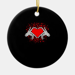 Funny Skeleton Hand Heart Valentines Day Ceramic Ornament