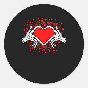 Funny Skeleton Hand Heart Valentines Day Classic Round Sticker