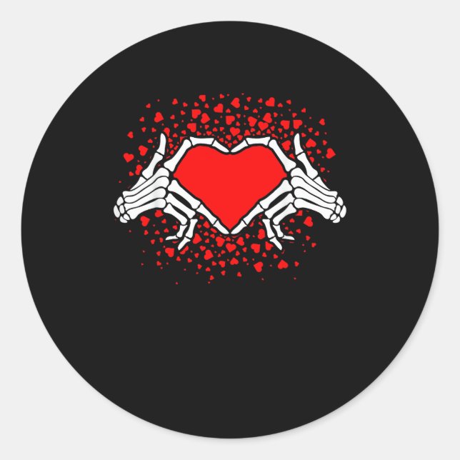 Funny Skeleton Hand Heart Valentines Day Classic Round Sticker (Front)