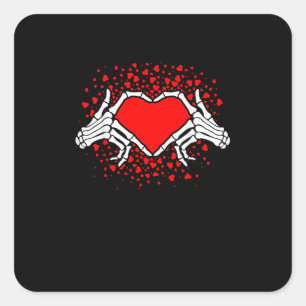 Funny Skeleton Hand Heart Valentines Day Playful Square Sticker