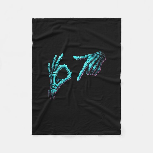 Funny Skeleton Hand Meme 67 Gen Alpha Halloween Si Fleece Blanket (Front)