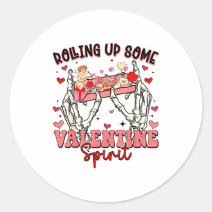 Funny Skeleton Hand Rolling Up Some Valentines Day Classic Round Sticker