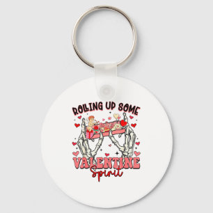 Funny Skeleton Hand Rolling Up Some Valentines Day Key Ring