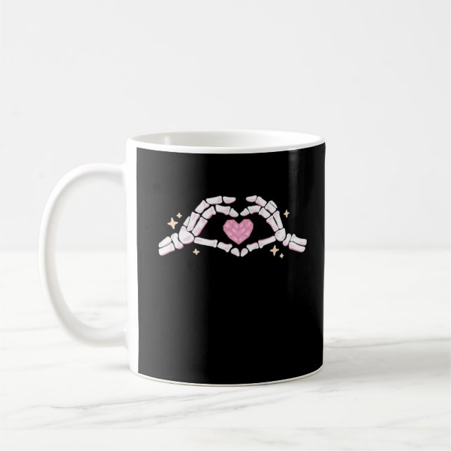 Funny Skeleton Heart Hands Creative Vibe Coffee Mug (Left)