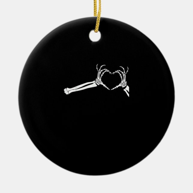 Funny Skeleton Heart Hands. Halloween Costume Skel Ceramic Ornament (Front)