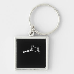 Funny Skeleton Heart Hands. Halloween Costume Skel Key Ring