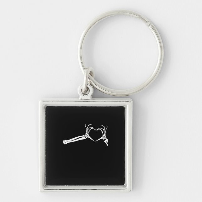 Funny Skeleton Heart Hands. Halloween Costume Skel Key Ring (Front)