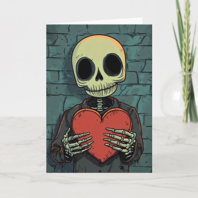Funny Skeleton Heart Love Holiday Card (Front)