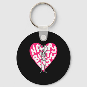 Funny Skeleton Heart Valentine’s Day In Retro Birt Key Ring
