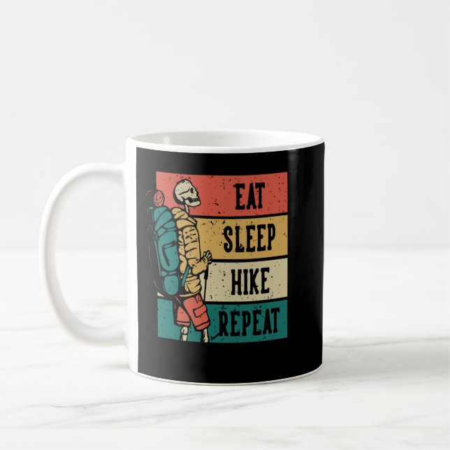 Funny skeleton hiking, eat sleep hike repeat coffee mug (Left)