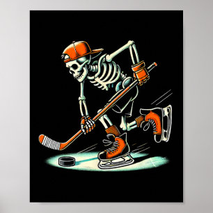 Funny Skeleton Hockey Halloween For Ice Hockey Lov Poster