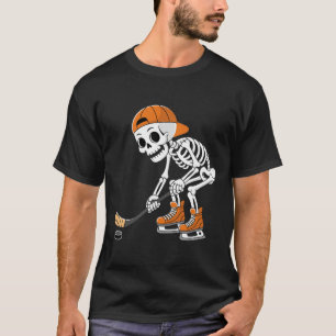 Funny Skeleton Hockey Player Cool Ice Skating T-Shirt