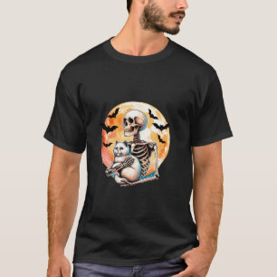 Funny Skeleton Holding Cat Halloween Costume Pet F T-Shirt
