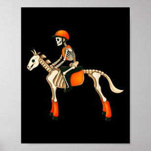 Funny Skeleton Horse Riding Halloween Costume Men  Poster