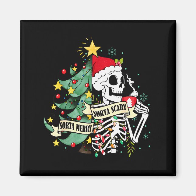 Funny Skeleton Hot Cocoa Sorta Merry Sorta Y Soky  Magnet (Front)