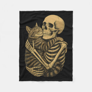 Funny Skeleton Hugging Cat Halloween Cat Lover Cat Fleece Blanket