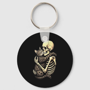 Funny Skeleton Hugging Cat Halloween Cat Lover Mom Key Ring