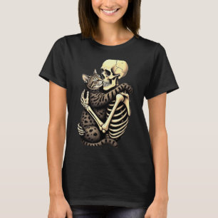 Funny Skeleton Hugging Cat Halloween Cat Lover Mom T-Shirt