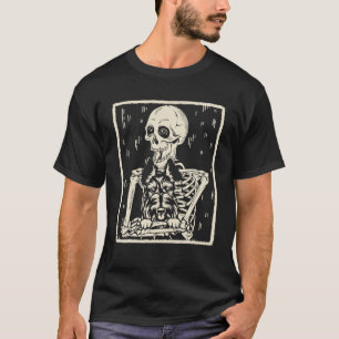 Funny Skeleton Hugs Scottish Terrier Dog Halloween T-Shirt