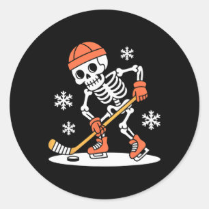 Funny Skeleton Ice Hockey Halloween (1)  Classic Round Sticker