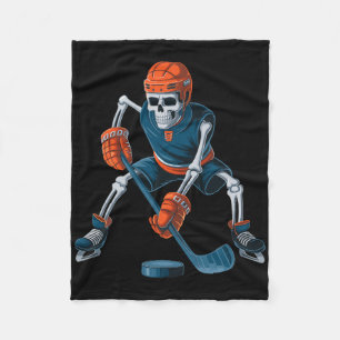 Funny Skeleton Ice Hockey Halloween _1 Fleece Blanket
